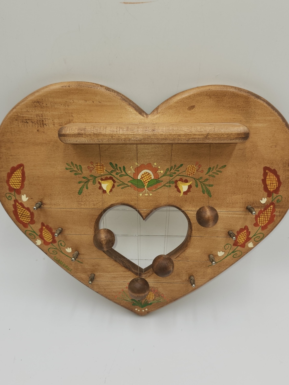 Swedish Door Harp Vintage Scandinavian Wood Chime Floral Folk Art 14" x 12"